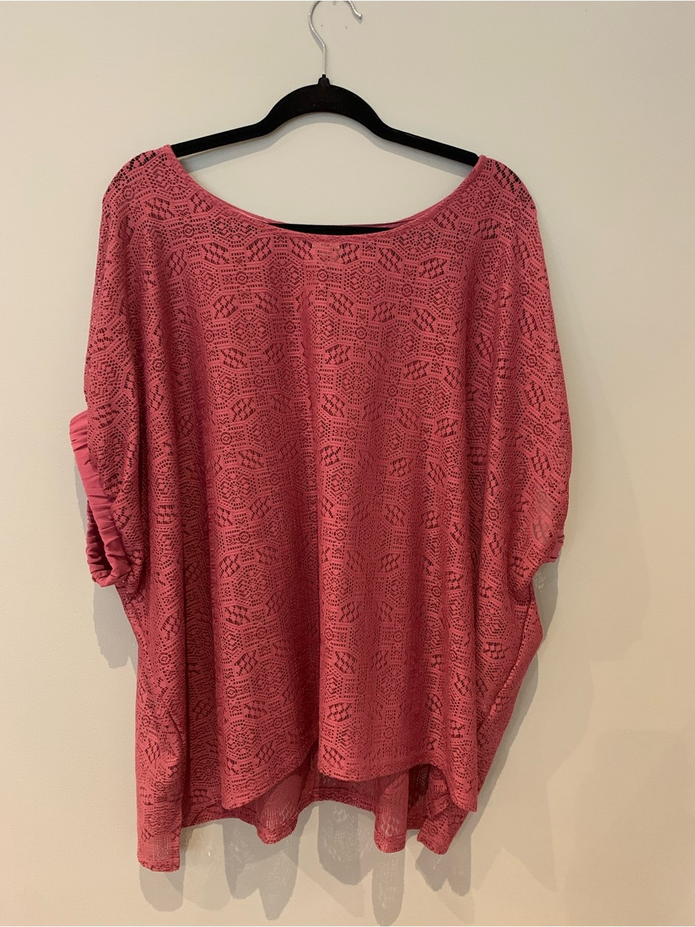 Akemi + Kin Women's Pink Crochet Lace Boatneck Top